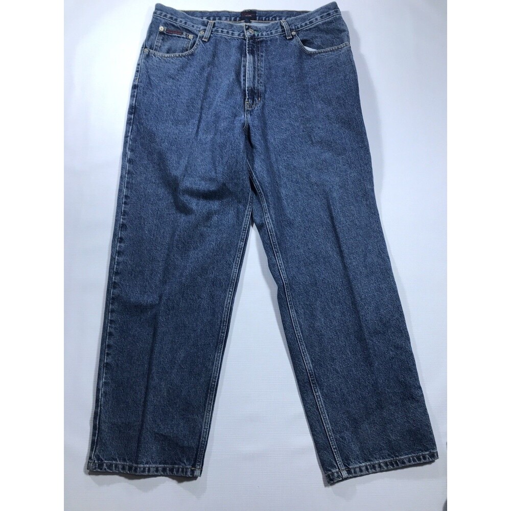 VTG Tommy Hilfiger Jeans Mens 38”x30 Denim Baggy Y2K Jeans. Leg Stripe Logo